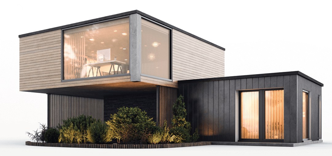 modern house with windows and lighting